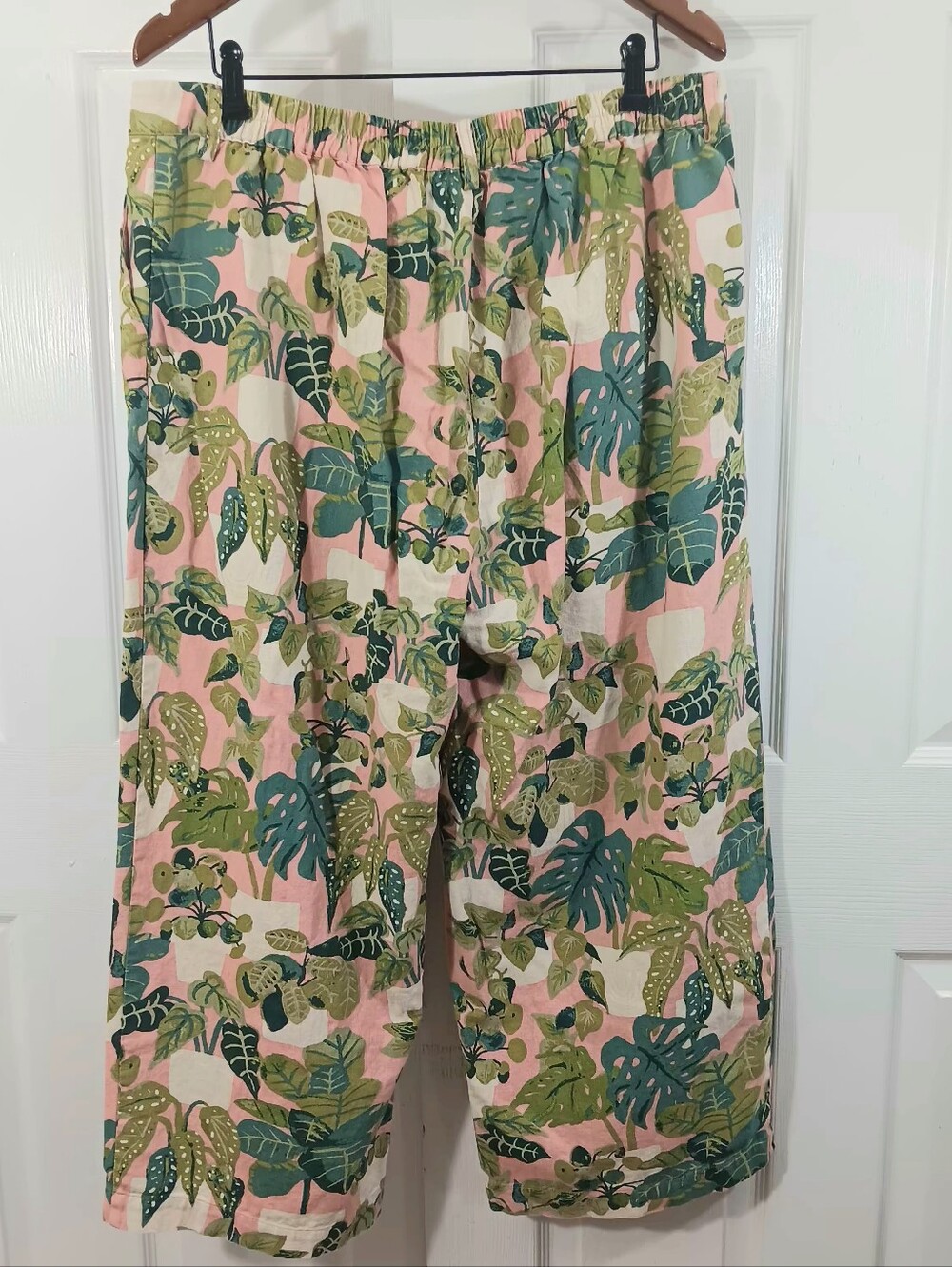Princess Highway Monstera Linen Blend Wide Leg Pants Pink Green Tropical Sz 18 - Picture 2 of 10